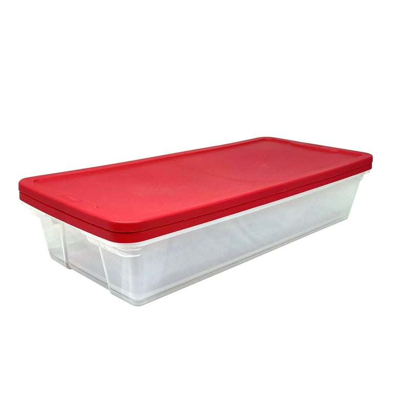 Homz 41QT Clear Plastic Holiday Storage Container with Red Snap Lock Lid, 2 Pk