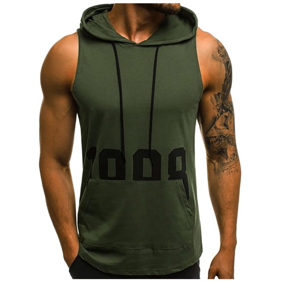SDJMa Men's Workout Shirts Fashion Men Sleeveless Printed Drawstring O-Neck Casual Tank Tops