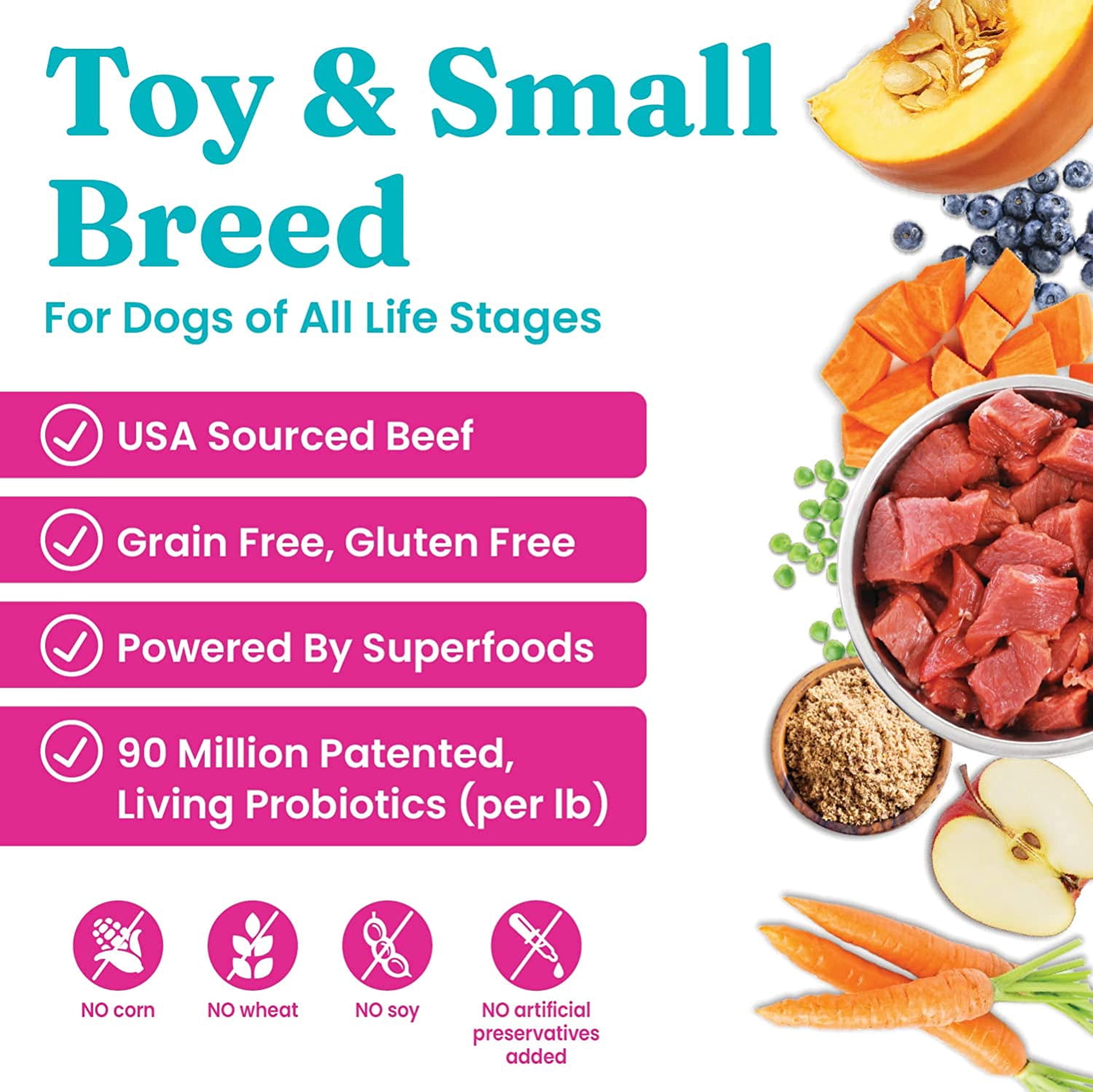 Solid Gold Mighty Mini Small Breed Dog Food, Dry Dog Food for Toy Breed for Gut Health & Sensitive Stomach Support, Beef 4 lb