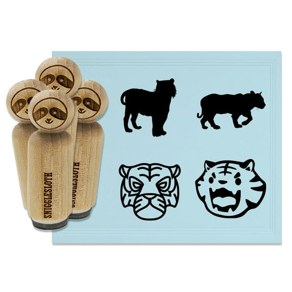 Tiger Cute Fierce Head Walking Standing Rubber Stamp Set for Scrapbooking Crafting Stamping - Mini 1/2 Inch