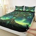 thumbnail image 3 of Manfei Hippie Life Tree Queen Sheet Sets for Kids, Vintage Bohemian Botanical Flat Sheet, Tribal Damask Print Queen Fitted Sheet, Breathable Home Decor, 4pcs, 3 of 7