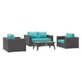 thumbnail image 2 of Modway Convene 4 Piece Set Outdoor Patio with Fire Pit in Espresso Turquoise, 2 of 9