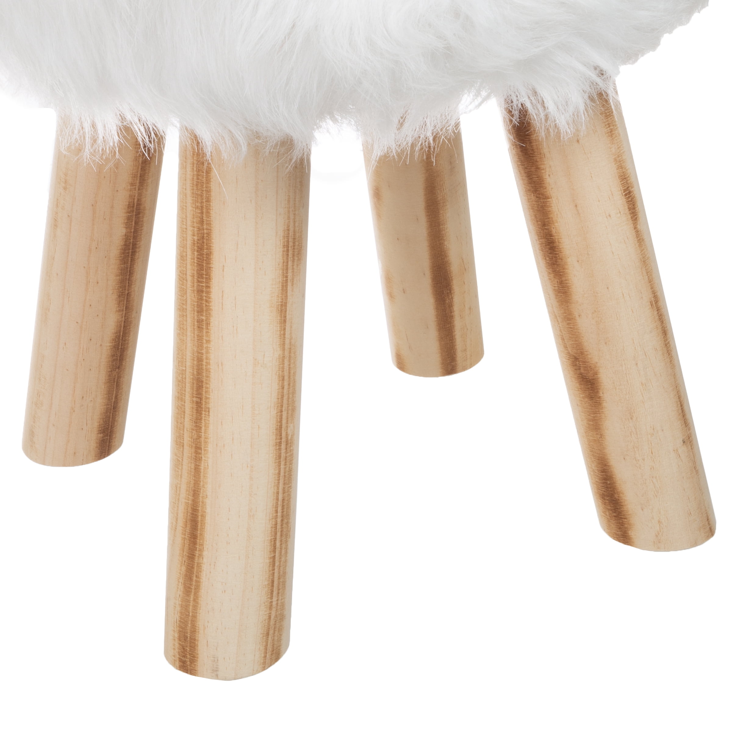 Lavish Home 11-inch Round Faux Fur Ottoman, Footrest, or Accent Stool (White)