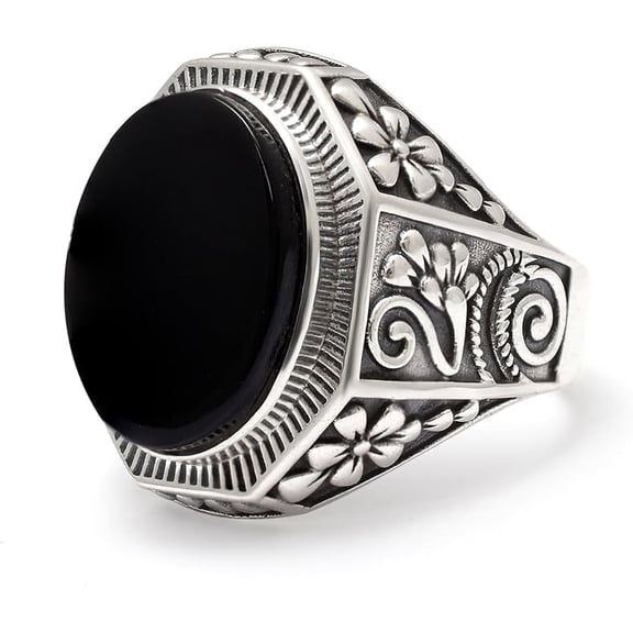 Men’s Black Onyx Signet Ring in 925 Sterling Silver, Handmade Genuine Gemstone Pinky Ring, Classic Silver Jewelry Gift for Him