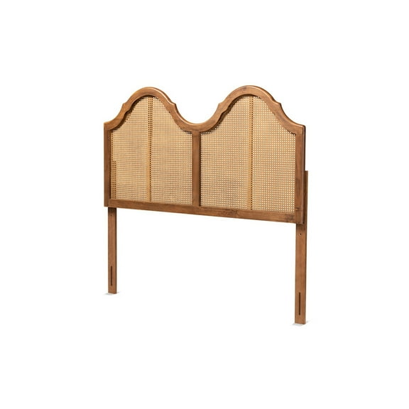 Traditional Ash Walnut Finished Wood and Synthetic Rattan Full Size Arched Headboard