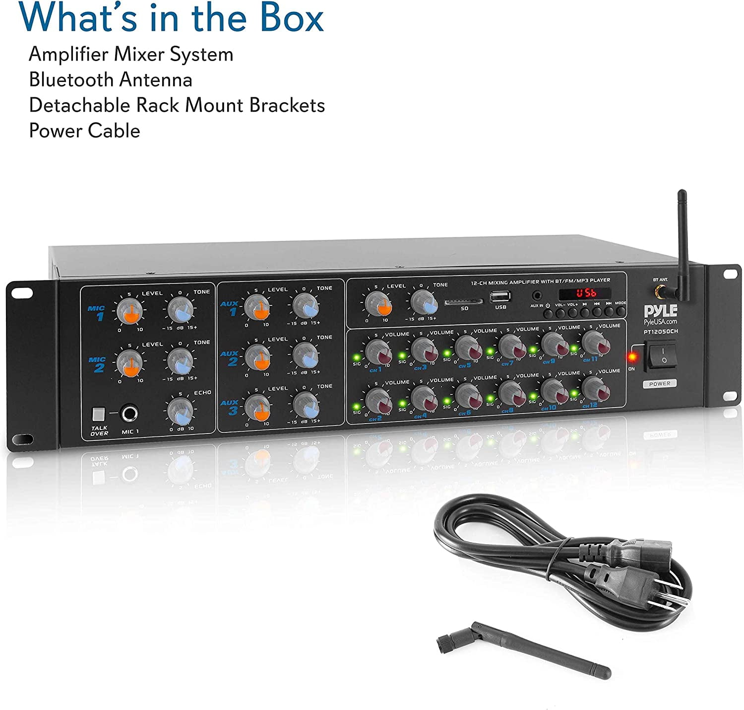 Pyle 4000 Watt 8 Channel Audio Bluetooth Amplifier Sound Mixer Receiver System