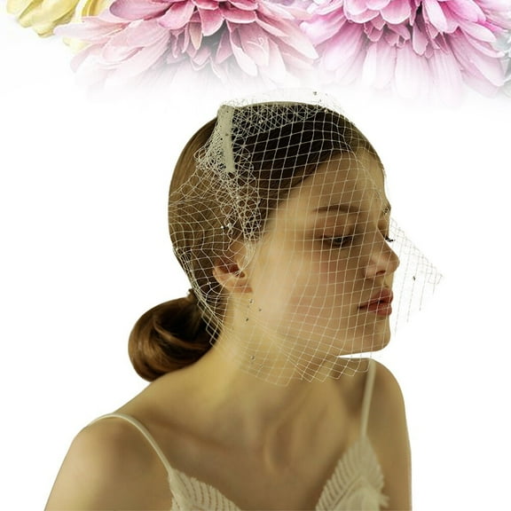 PAMINGONO Wedding Accessories Short Veil Beige Tulle Covered Face Vintage Bridal 1Pcs