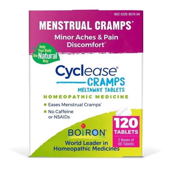 Boiron Cyclease Cramp Tablets, Homeopathic Medicine for Menstrual Cramps Relief, Discomfort, Aches, Cramps, 2 x 60 Tablets Twin Pack