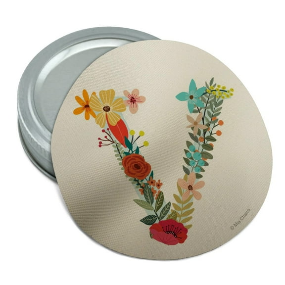 Letter V Floral Monogram Initial Round Rubber Non-Slip Jar Gripper Lid Opener