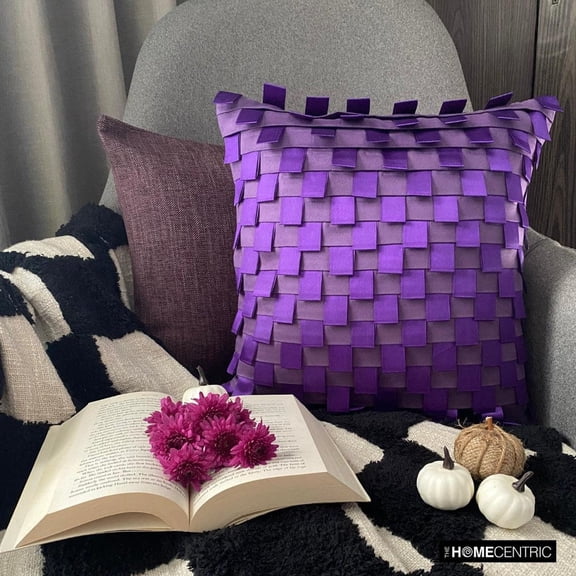 Throw Pillow Cover, 24x24 Pillow Cover Purple, Luxury Purple Pillow Shams, Pintucks Ribbon Loops Pillow Shams, 24x24 inch (60x60 cm) Pillow Shams, Square Faux Suede - Purple Harmony