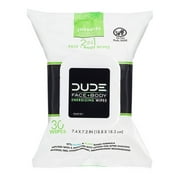 DUDE Face Wipes 3 in 1 Cleanse Energize & Moisturize with Pro-Vitamin B5 30 ct