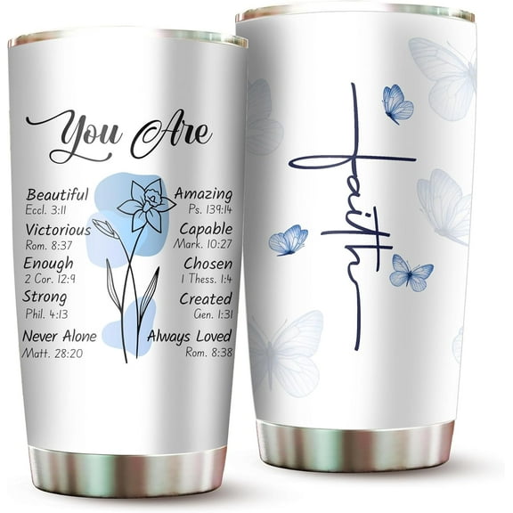 Christian Gifts for Women Faith - Christian Tumblers for Mothers Day Bible Gift - Christian Tumbler Religious Gifts Spiritual Encouragement Inspirational Gift for Women Stainless Steel Tumbler - White