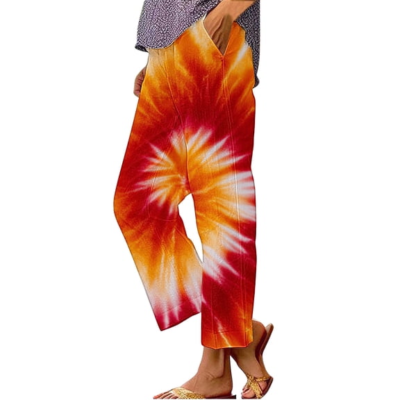 Bovemsi Womens Pants Women's Fashionable Casual Tie Dye Printed High Waisted Loose Beach With Pockets Travel Pants