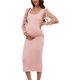 thumbnail image 1 of Floral Mesh Bishop Long Sleeve Mernity Midi Dress, Fall Mernity Bodycon Dress for Baby Shower/Photoshoot, 1 of 5