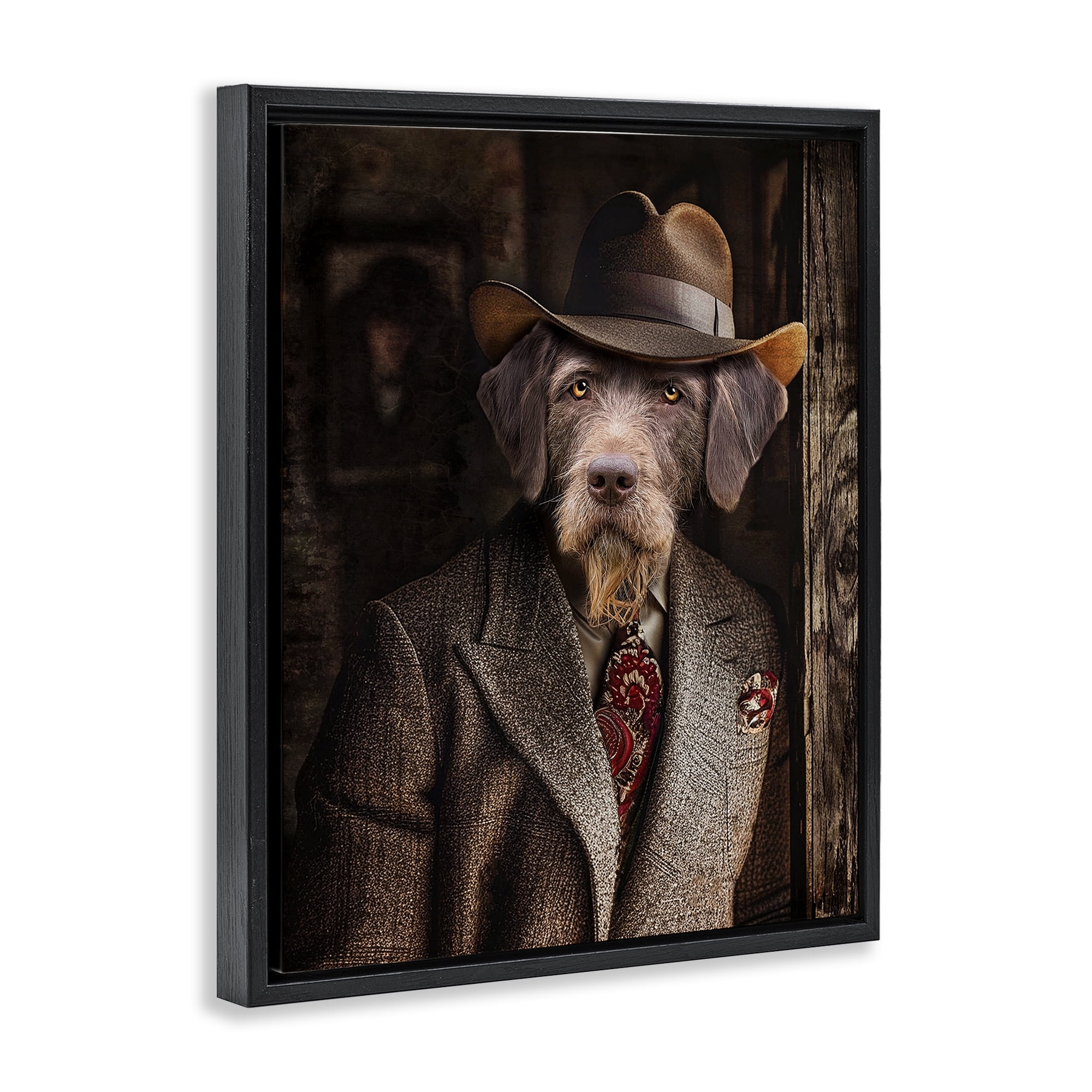 Stupell Industries Classic Dog in Suit Animals & Insects Painting Black Floater Framed Canvas Art Print Wall Art, 25 x 31