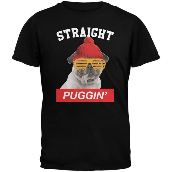 Straight Puggin' Black Adult T-Shirt - 2X-Large
