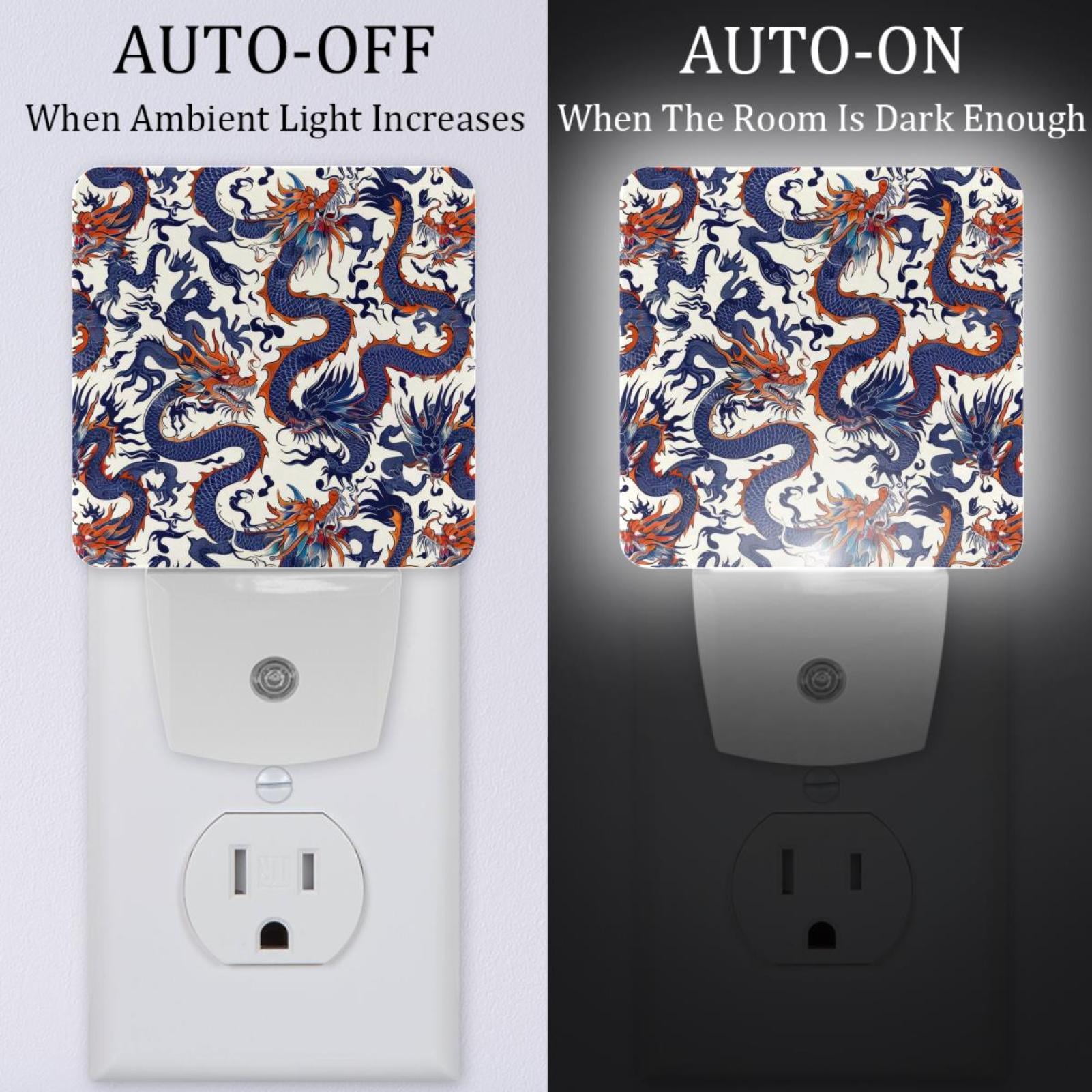PhooArto Cool Chinese Dragon Pattern Plug in LED Night Light Auto Sensor Dusk to Dawn Decorative Night for Bedroom, Bathroom, Kitchen, Hallway, Stairs, Baby's Room, Energy Saving