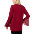 thumbnail image 2 of Alfani Womens Sheer Bell-Sleeve Pullover Blouse, Red, Medium, 2 of 2