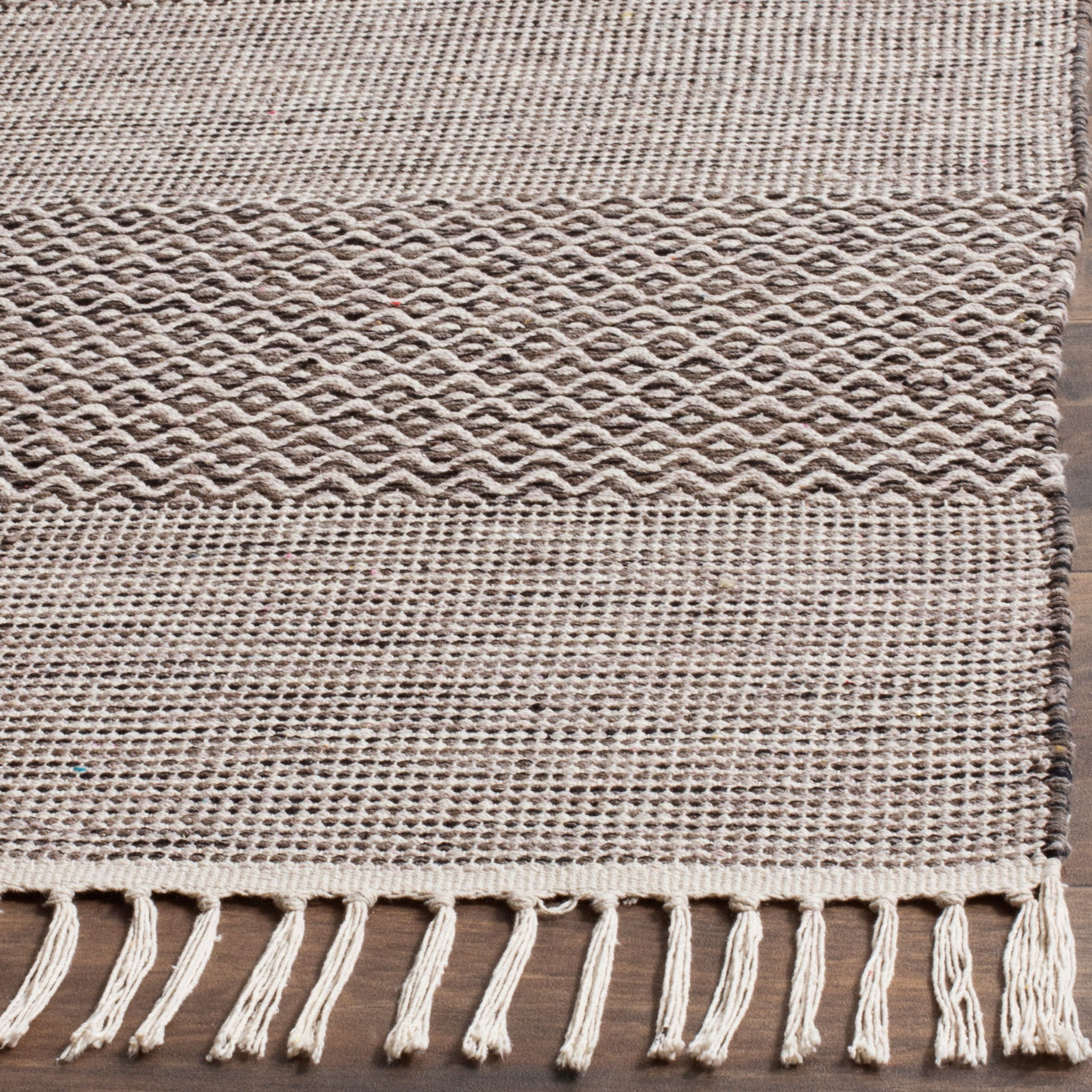 SAFAVIEH Montauk Karlene Geometric Striped Cotton Runner Rug, Ivory/Anthracite, 2'3" x 14'