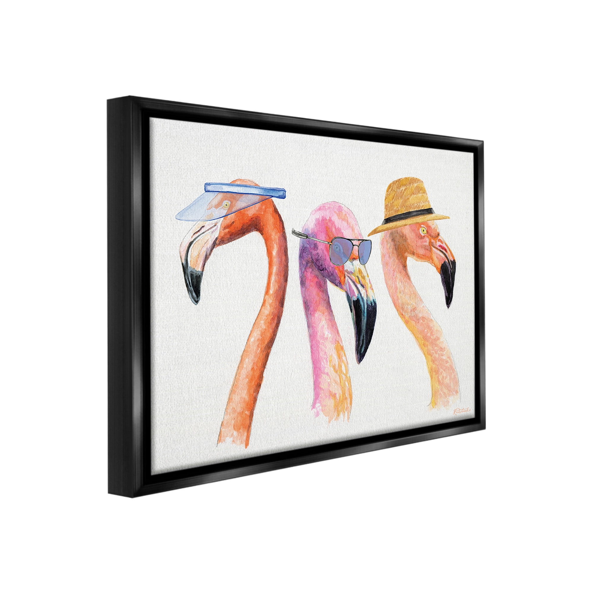 Stupell Industries Summer Flamingo Fashion Animals & Insects Painting Black Floater Framed Canvas Art Print Wall Art, 21 x 17