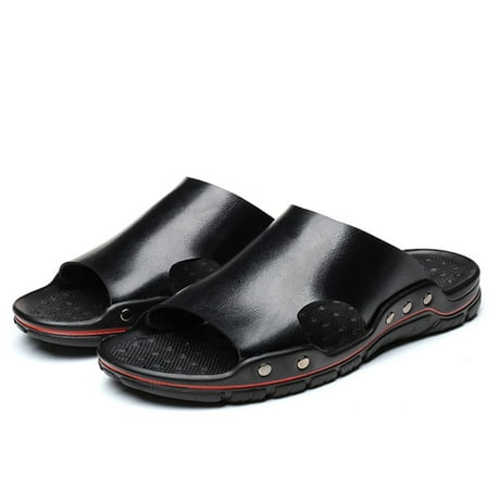 Men's Slippers Shoes Summer Beach Mens Casual Leather Sandals Shoes Anti-slip