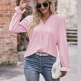 thumbnail image 5 of Plus Size Tops for Women V-Neck Long Sleeve Solid Loose T-shirt Pink M, 5 of 6