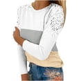 thumbnail image 1 of Annhoo Hauts d'Automne pour Femmes Élégants Patchwork en Dentelle Manches Longues Col Rond T-Shirts Slim Décontractés à Blocs de Couleur, 1 of 5