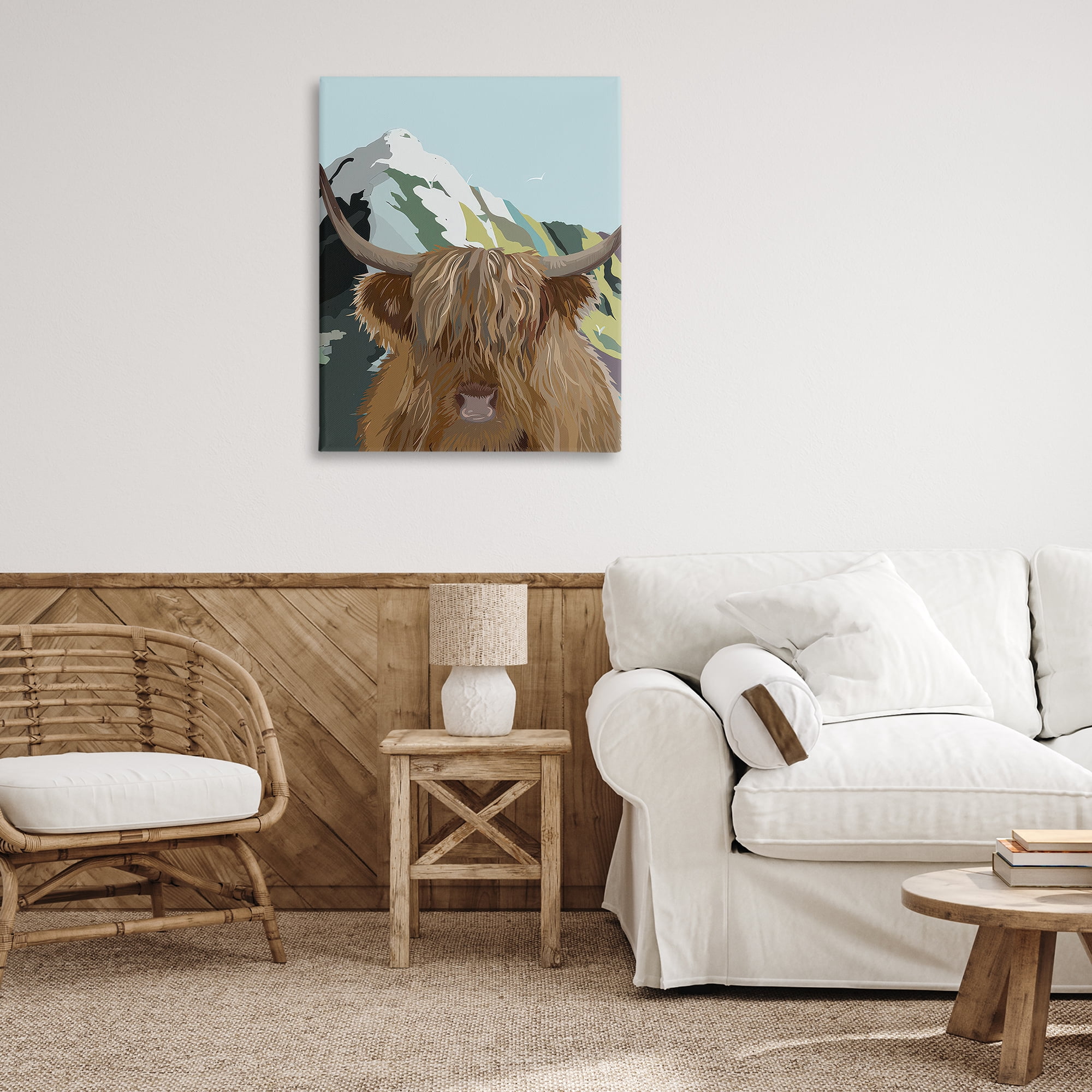 Stupell Industries Mountain Cattle Scene Animals Painting Wrapped Canvas Art Print Wall Art, 30 x 40