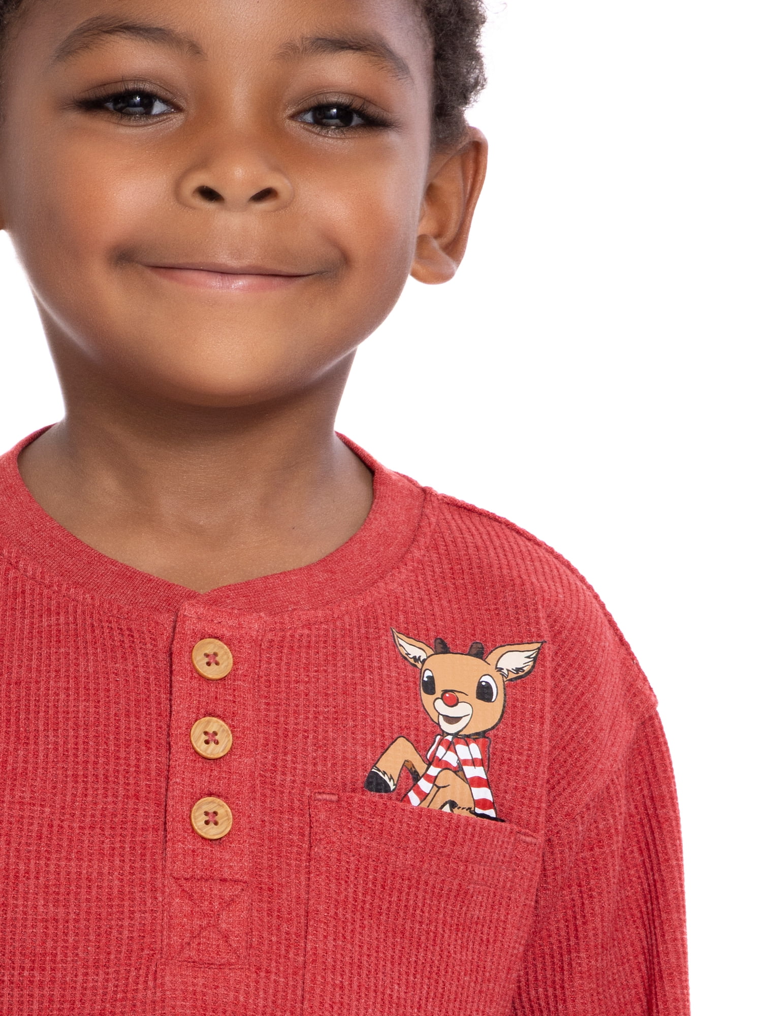 Rudolph the Red-Nosed Reindeer Toddler Boys Thermal Henley Shirt with Long Sleeves, Sizes 12M-5T