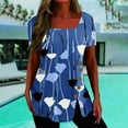 thumbnail image 2 of Dyegold Summer Tops for Women 2023 Trendy, Womens Summer Tops Dressy Casual Geometric Print Vintage Tshirt Square Neck Short Sleeve Split Button ​Blouses Tunic, 2 of 5