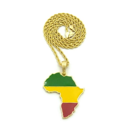 Meinl Nino African Rope - Pan Africa Colored Flag Africa Continent Pendant w/ Gold-Tone Necklace - GR/GD/RD, 3mm 18
