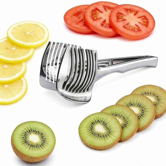 Tomato Slicer Lemon Cutter Multipurpose Handheld Round Fruit Tongs Stainless Steel Onion Holder Easy Slicing Kiwi Fruits & Vegetable Tools Kitchen Cutting Aid Gadgets Tool