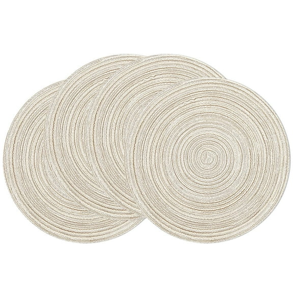 Juego de 4 manteles redondos trenzados, de algodón y poliéster, color marfil, de la marca Placemats
