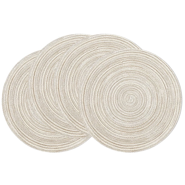 Juego de 4 manteles redondos trenzados, de algodón y poliéster, color marfil, de la marca Placemats