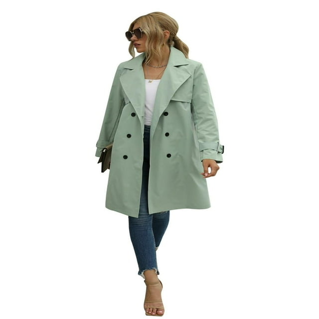 Manteau Trench pour Femmes à Couleur Unie, à Manches Longues, à Revers, à Double Boutonnage, avec Ceinture