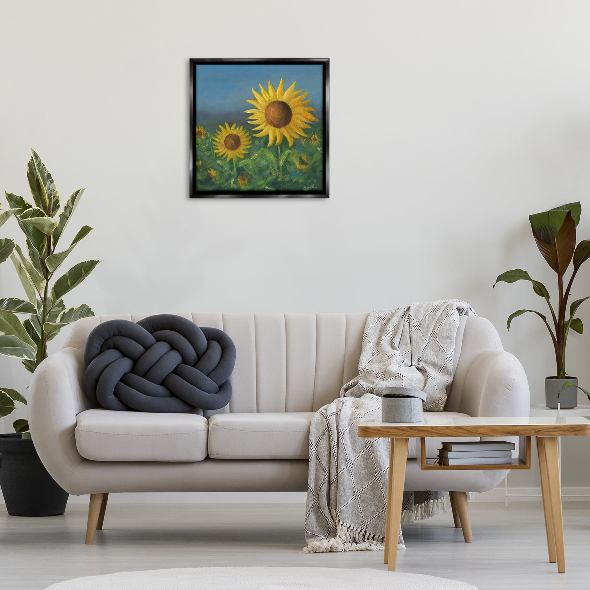 Stupell Industries Blooming Sunflower Meadow Botanical & Floral Painting Black Floater Framed Art Print Wall Art, 25 x 25
