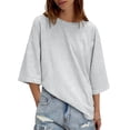 thumbnail image 2 of Crew Neck Half Sleeve Women Loose Solid Color T-shirt Tops, 2 of 7