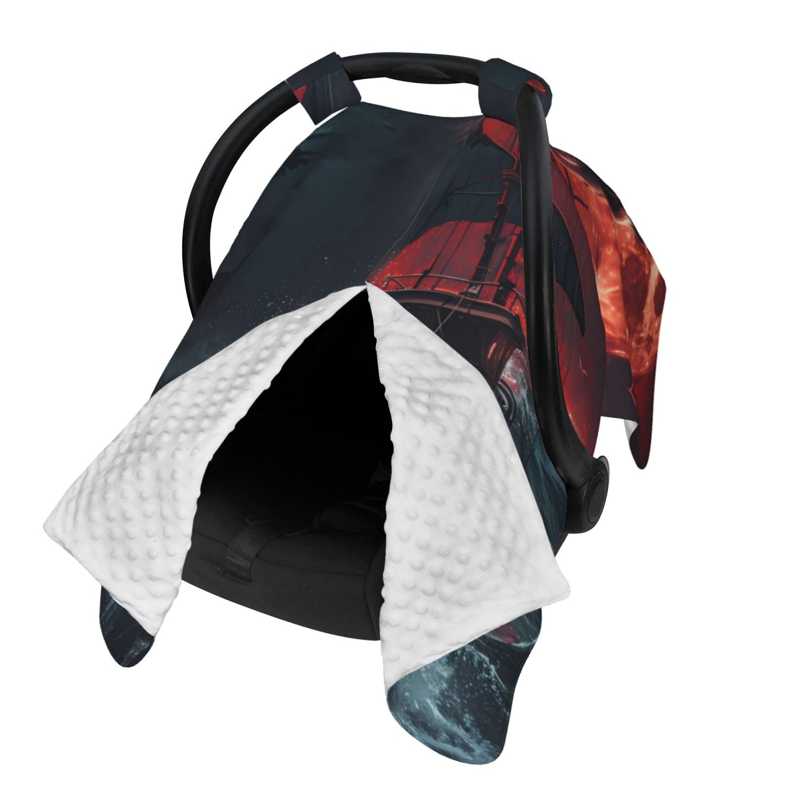 Naloa Red Moon Shark Sailboat Baby Car Seat Cover, Breathable Baby Carrier Cover, Multiuse Baby Carrier Cover & Nursing Breastfeeding Cover
