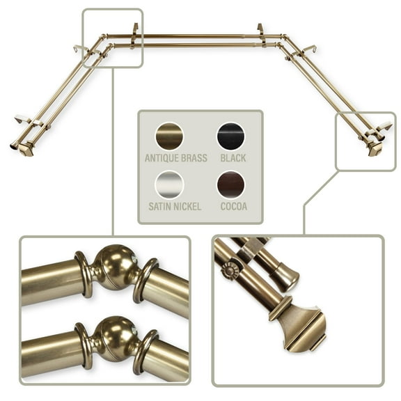 149" Gold Contemporary Double Bay Window Curtain Rod