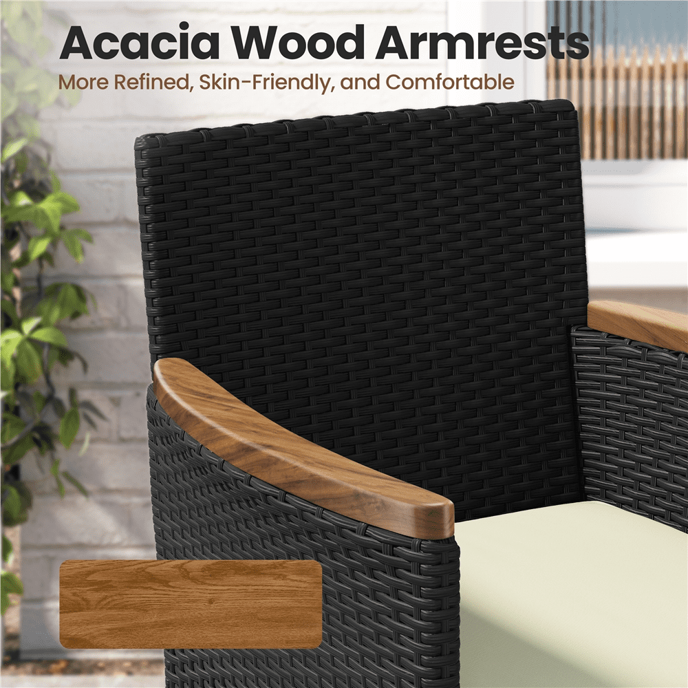 Renwick 5-Piece Outdoor Conversation Set with Chairs, Ottomans, Coffee Table, Black/Beige