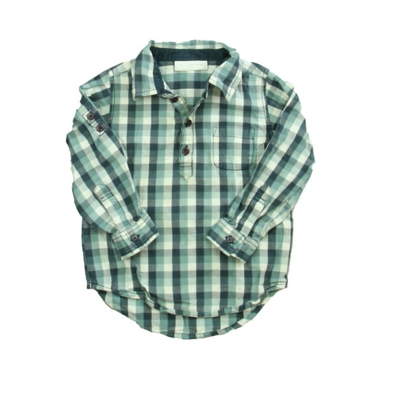 Pre-owned: The Little White Company Boys Green Plaid Button Down Long Sleeve size: 2-3T (Good)