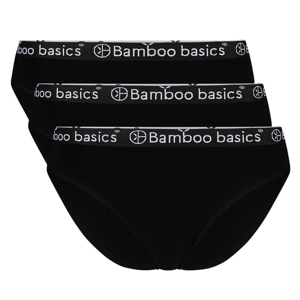 Bamboo basics Calzoncillos para mujeres YARA, 3-pack - Cintura con logo, transpirable, camiseta simple Negro L (Large)