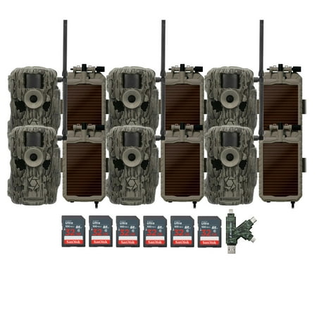 Stealth Cam 36MP Fusion Max Cellular Trail Camera (6-Pack) Bundle with 6x Lithium Solar Power Panel 6x 32GB Memory Card and Card Reader (19 Items)