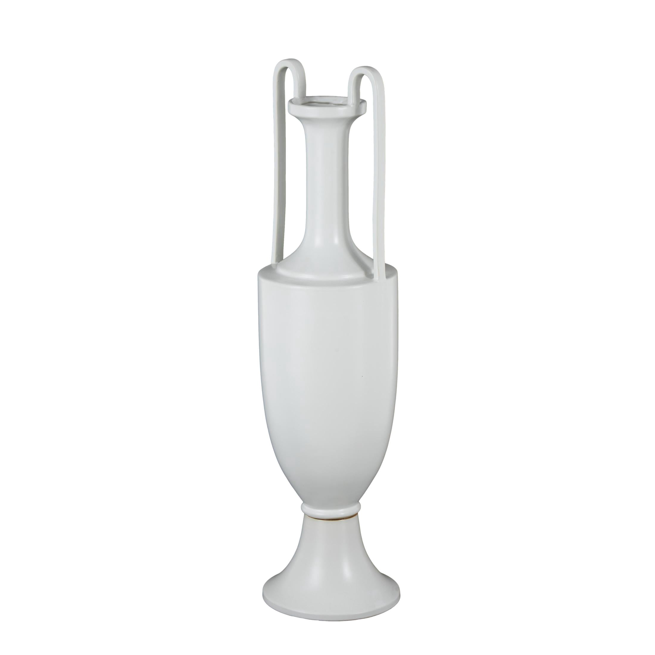 DecMode 30" Fluted Urn Shaped White Ceramic Vase with Arch Handles