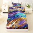 thumbnail image 3 of Castle Fairy Glitter Gold Foil Galaxy Wave Twin Sheets 3pcs,Sparkly Nebula Alcohol Ink Graphic Bedding,Purple Cyan,1 Fitted Sheet,1 Flat Sheet and 1 Pillowcase, 3 of 6