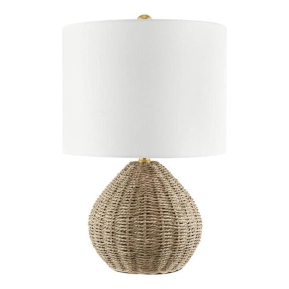 Open Box Glenwood 20 in. Round Brown/Brass Gold Rattan Table Lamp