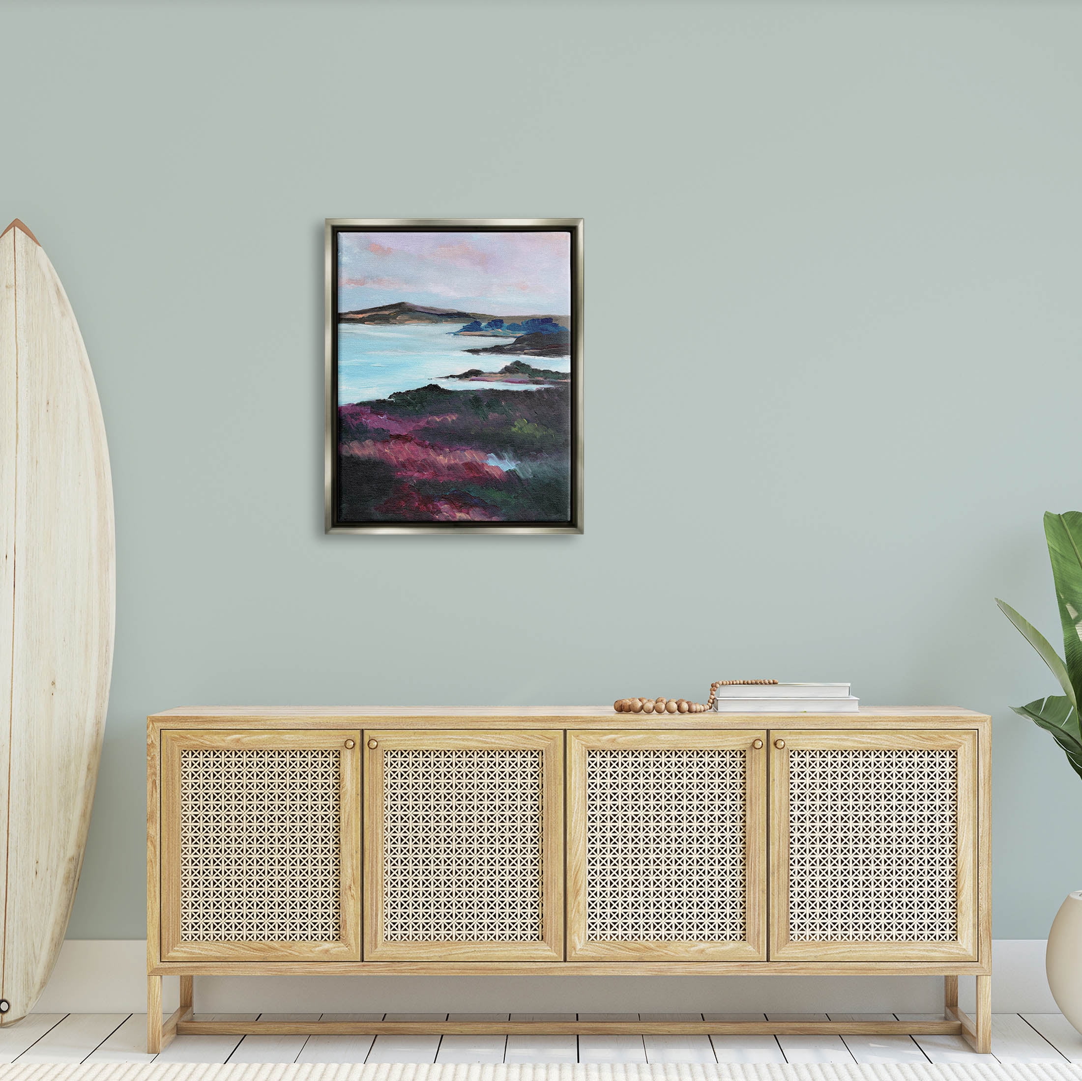 Stupell Industries Vivid Brushed Meadow Lake Edge Painting Luster Gray Floating Framed Canvas Print Wall Art, Design by Nikita Jariwala