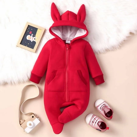 

Tepsmf Baby Romper Spring Autumn Infant Toddler Baby Long Sleeve Hooded Bear Ear Romper With Pockets Jumpsuit Womens Rompers Red 6-9 Months