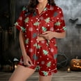 thumbnail image 2 of FUNDUFI Ladies Christmas Tree Printed Silk Satin Short Sleeve Button Sleepwear Pyjamas Women Set Soft Night-clothes, 2 of 8