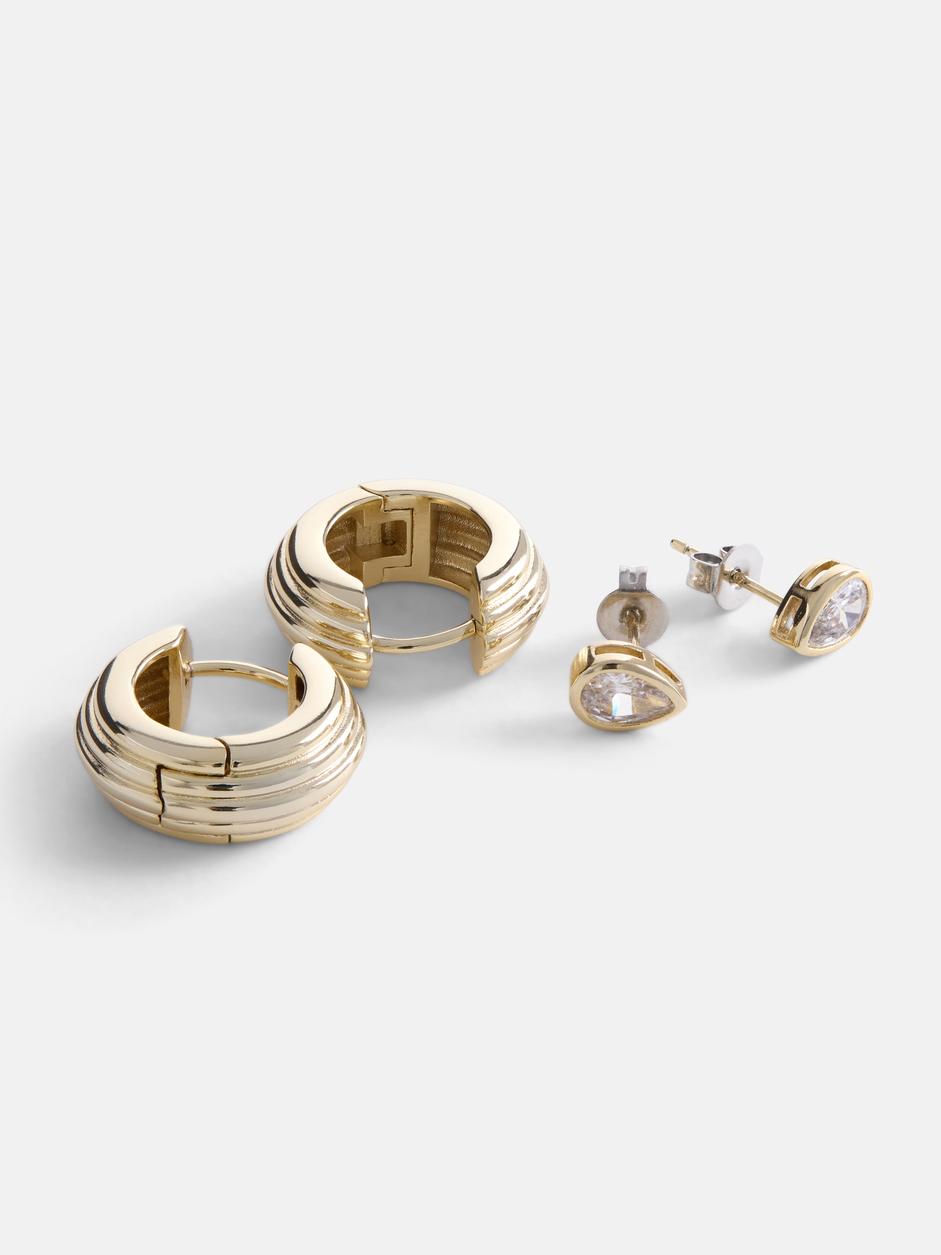 Free Assembly Women's Demi Fine 14K Gold Plated Cubic Zirconia Teardrop and Hoop Earring Set, 2-Pairs